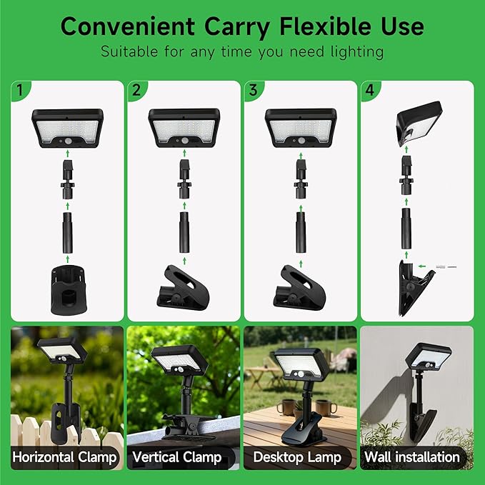 Solar Motion Light Outdoor, 3CCT Clip On Fixture, 600LM 1500mAH Type-C USB & Solar Powered, IP65 Waterproof with Remote for Porch, Tree, Wall, Black [4-Pack]