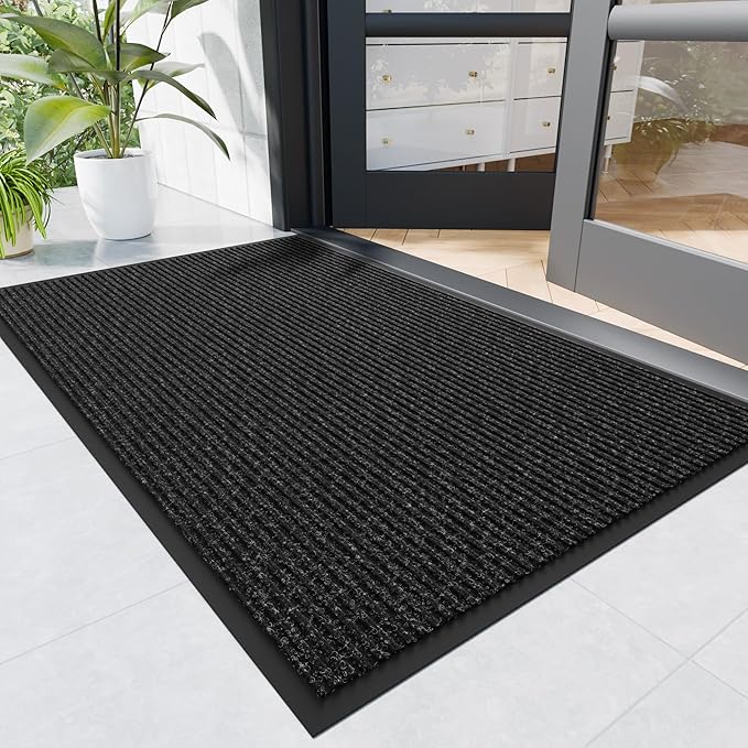 Front Door Mat, 6' x 3' Heavy Duty Indoor Outdoor Door Mat Entrance, Commercial Welcome Mats, Stain and Fade Resistant, Durable Rubber Backing, Low Profile Entry Mat for Patio, Black Stripe