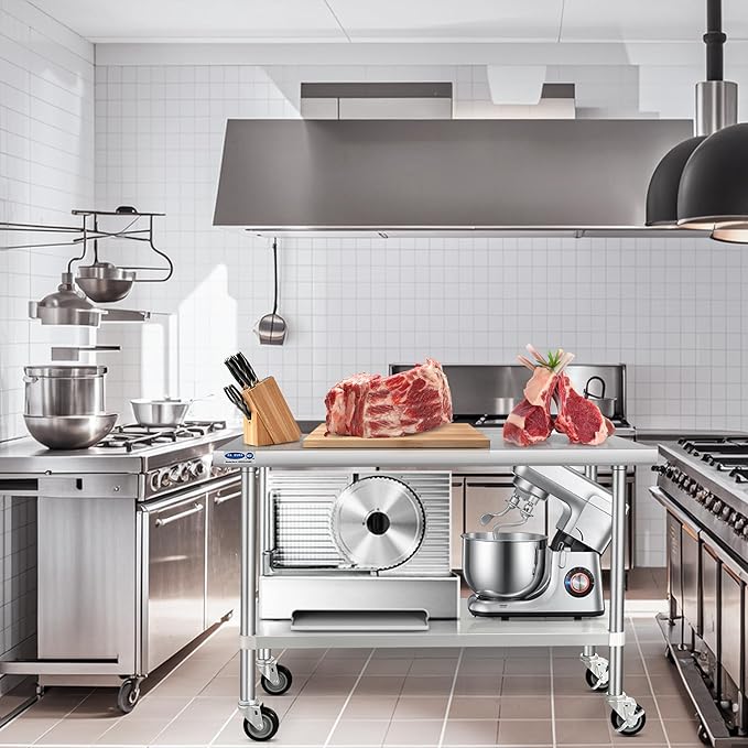HARDURA Stainless Steel Table with Wheels 24 x 48 Inches Kitchen Prep Table Heavy Duty Stainless Steel Workbench with Aluminium Corner Undershelf NSF 304 Metel Table for Commercial Restaurant
