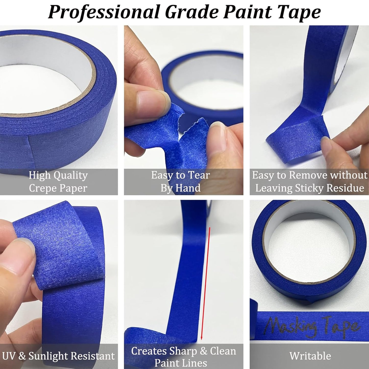 Blue Painters Tape, Masking Tapes, Premium Painter's Tape (88yd=4Rolls*0.94in*22yd), Adhesive Paint Tape for Wall Painting, DIY Artist Craft Arts, Decoration, Drafting, No Residue,Easy Removal