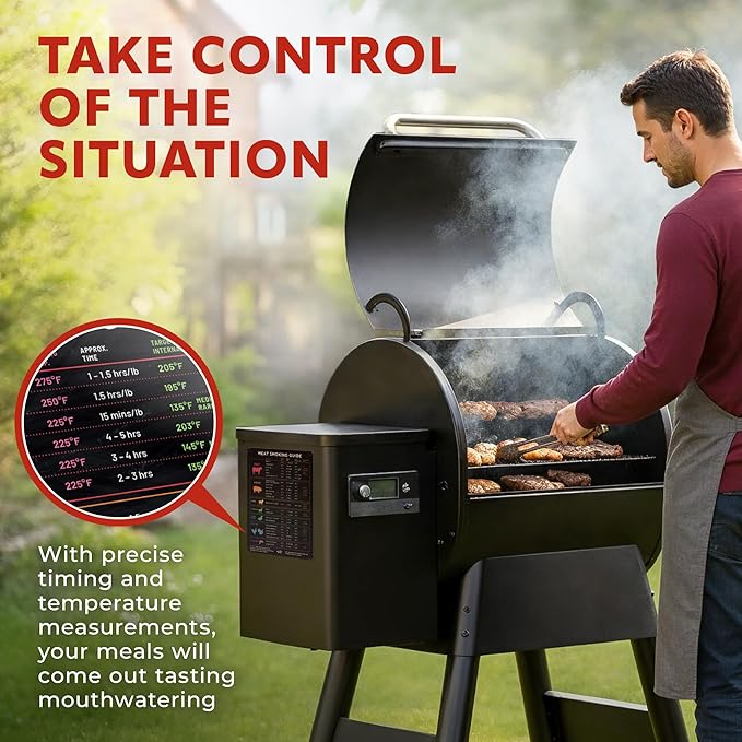 Levain & Co Meat Temperature Magnet & BBQ Smoker Guide - Pellet Smoker & Traeger Accessories - Wood, Time, & Temp - BBQ Accessories - Grilling Gifts for Men