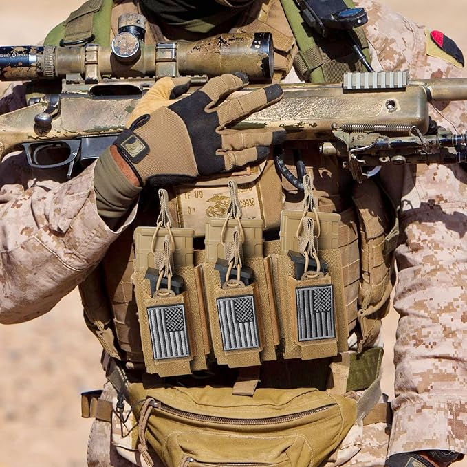 Open-Top Single/Double/Triple Molle Mag Pouch for 5.56mm M4 M16 AK AR Glock M1911 9mm Elastic Rifle Magazines Pistol Mag Pouches Holder Carrier with USA Flag Patch