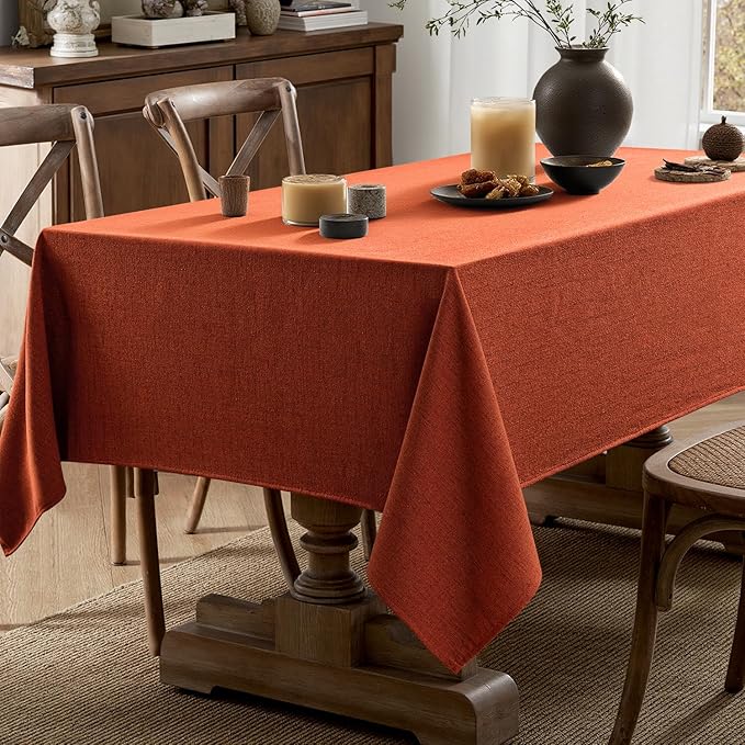 MIULEE Burnt Orange Linen Polyester Tablecloth Fall Thanksgiving 60x104 Inch Rectangle Table Cloth Waterproof,Stain Resistant & Wrinkle Resistant for Dining Party Wedding