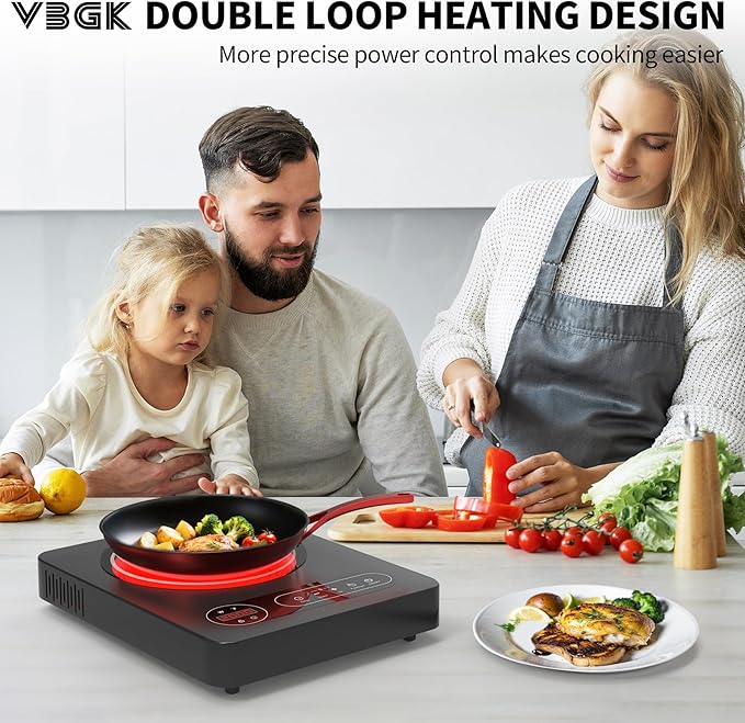 VBGK Single Burner Electric Cooktop,110V 1800W Electric Stove Top with LED Touch Control, 10 Power Levels, 4 hTimer, Safety Lock,Portable single burner cooktop