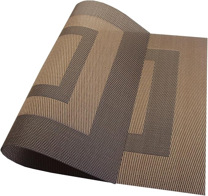 PIGCHCY Durable Plastic Placemats - Heat Resistant, Washable Woven Table Mats - Set of 4 (Coffee Brown)
