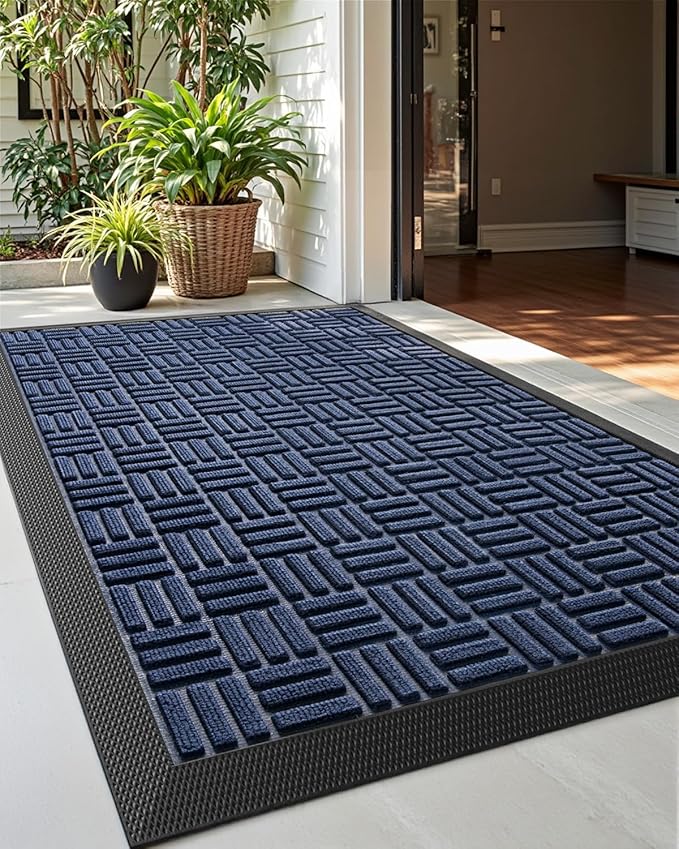 DEXI Front Door Mat Outside Entrance, 2x3 ft Rubber Entry Doormat Heavy Duty, Welcome Mats Non Slip for Inside House Floor Entryway Back Doors Exterior Patio, Maze Blue
