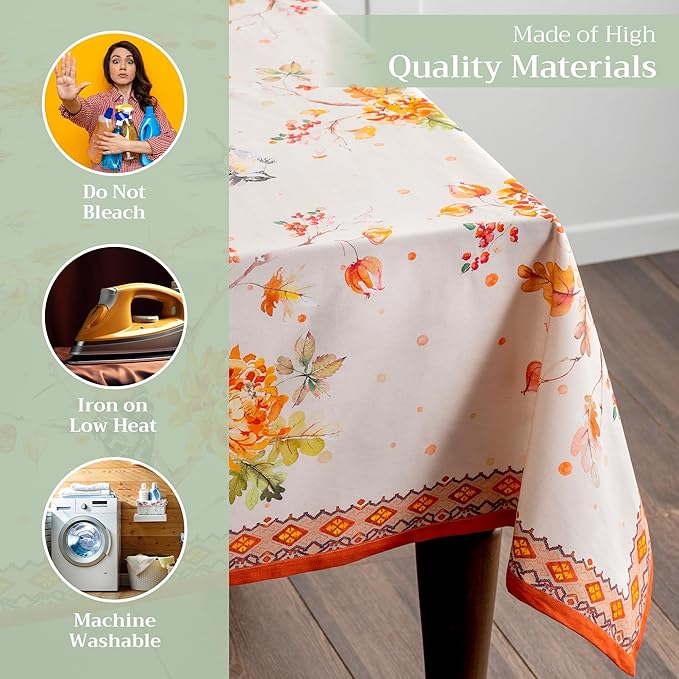 Maison d' Hermine Table Cloth Rectangle Table 100% Cotton 70 x 108 Inches Fall Tablecloth Reusable Everyday Use for Thanksgiving Christmas Decorations Dining Farmhouse Party (Kelim - Prairie)