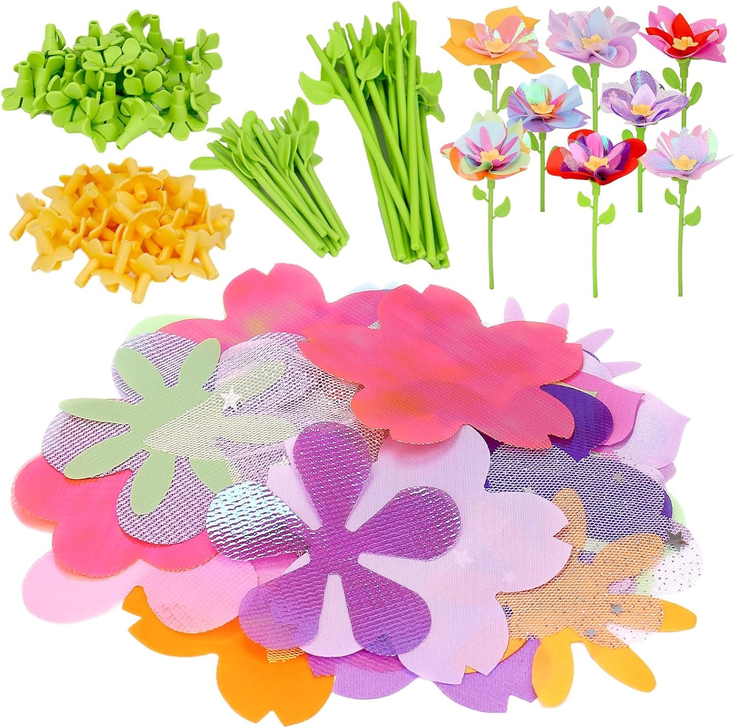 Qirptey Flower Bouquet Craft Kit Accessories DIY Arts and Crafts Toys for Kids Fabric Flower Market Toy Accessories Preschool Learning Birthday Gift for 3 4 5 6 7 Year Old Girls and Boys