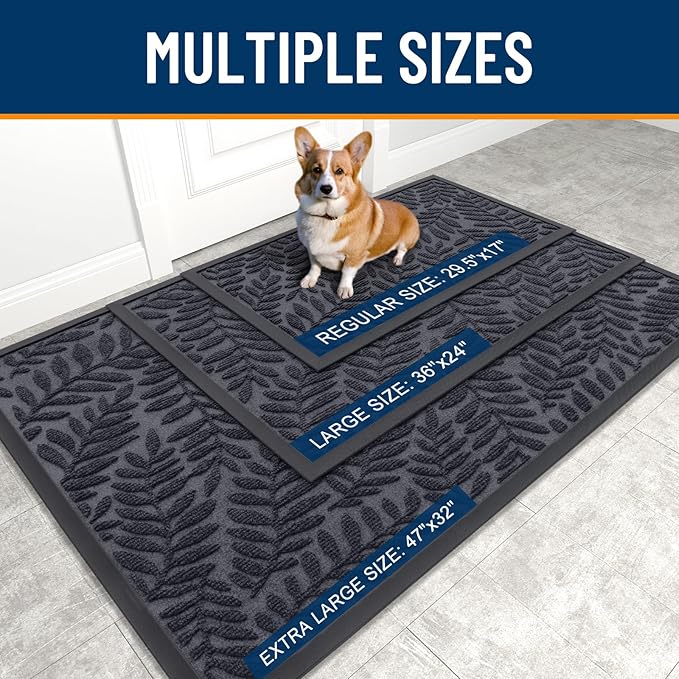OLANLY Door Mat Indoor Outdoor Entrance, 29.5x17, Waterproof All-Weather All-Season Doormat, Sturdy Natural Rubber, Stain and Fade Resistant, Low Profile, Easy Clean Patio Entryway Mat, Medium Grey