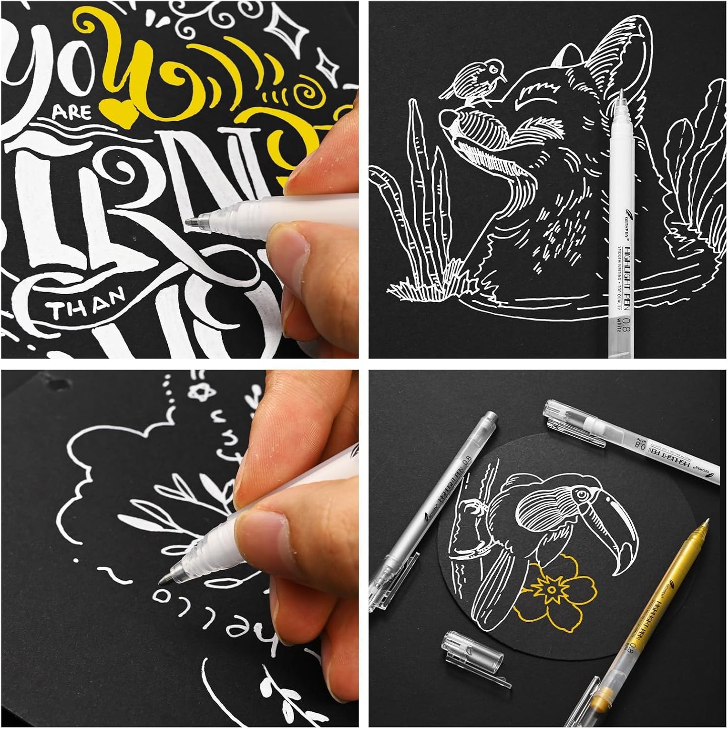 White Gel Pens, 0.8mm Fine Point Gel Ink Pen Set – 3 Pack Opaque Archival Ink for Black Paper Drawing, Sketching, Card Making & Bullet Journaling