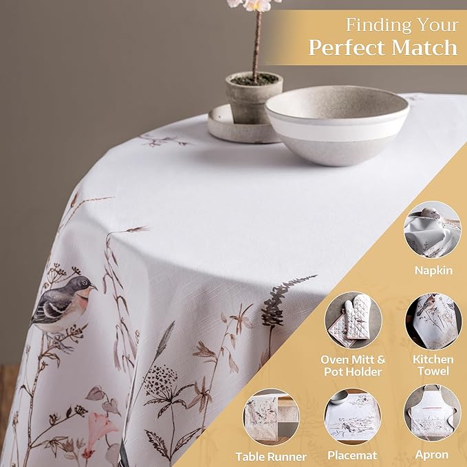 Maison d' Hermine Table Cloth Round Table 100% Cotton 63 Inches Tablecloth Reusable Decorative for Dining Room, Farmhouse, Home, Party, Festive & Wedding Spring Summer - Meadow Florals - Brown