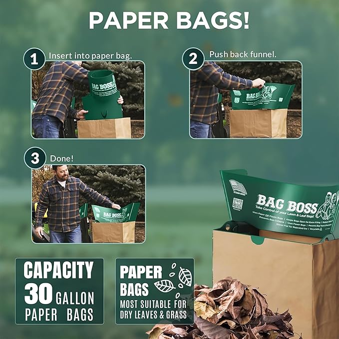Lawn & Leaf Bag Holder Stand | Fits 33-55 Gallon Paper or Plastic Yard Waste Bags | Durable, Foldable Trash Bag Holder Stand and Leaf Scoop