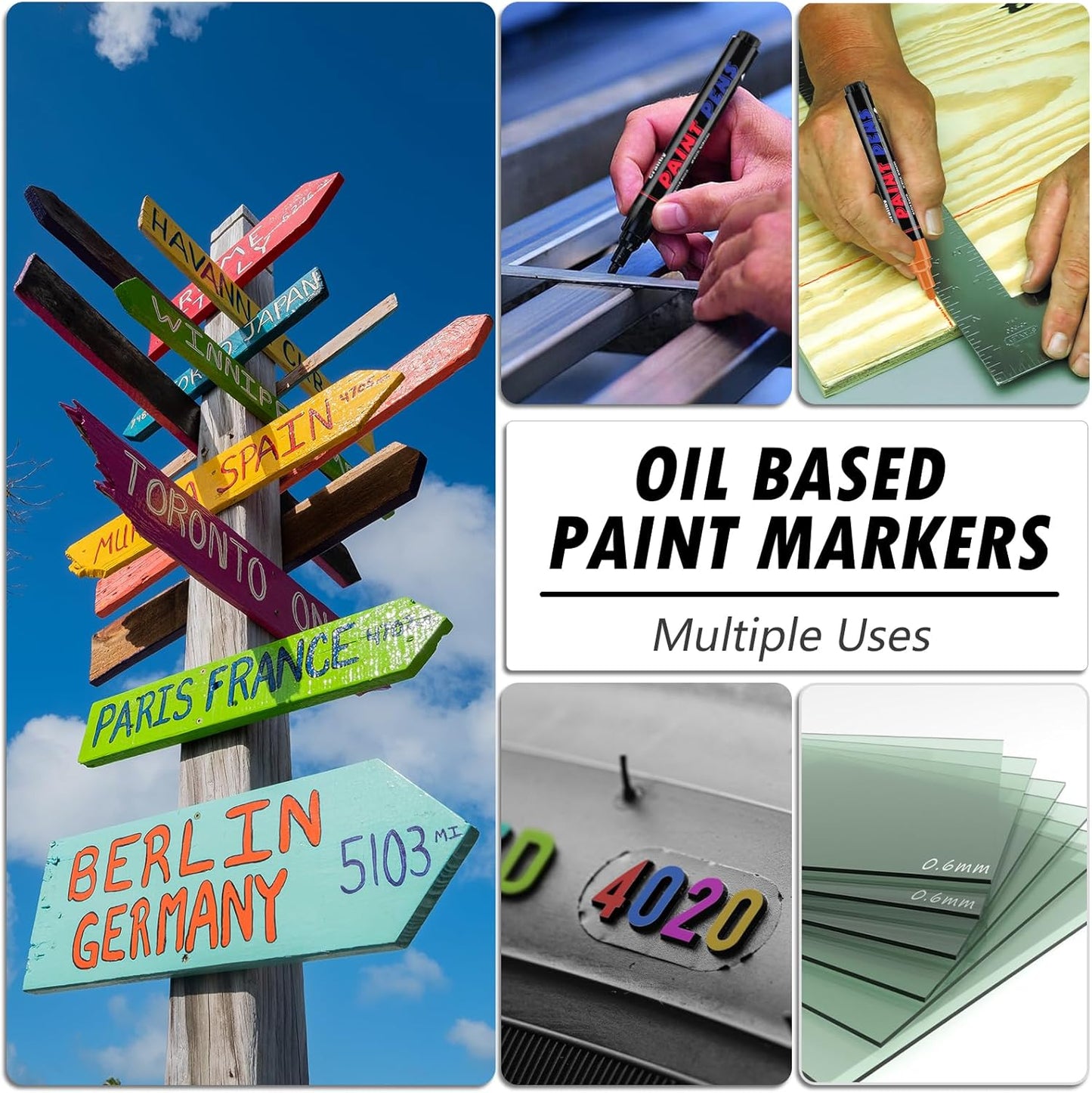 Blue Paint Pens Paint Markers - 8 Pack Permanent Quick Dry Waterproof Marker Pens for Rocks Wood Fabric Plastic Canvas Glass Mugs Metal Tire Stone