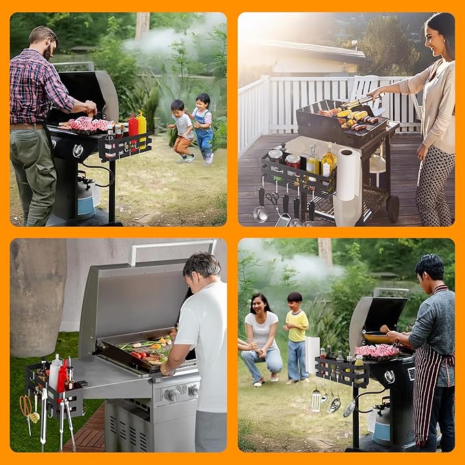 Griddle Caddy for Blackstone 28"/36" Griddles –Large BBQ Organizer with 6 J-Hooks, Paper Towel Holder, Ample Storage for Condiments & Tools – for Outdoor Cooking, Camping, and Grilling Essentials