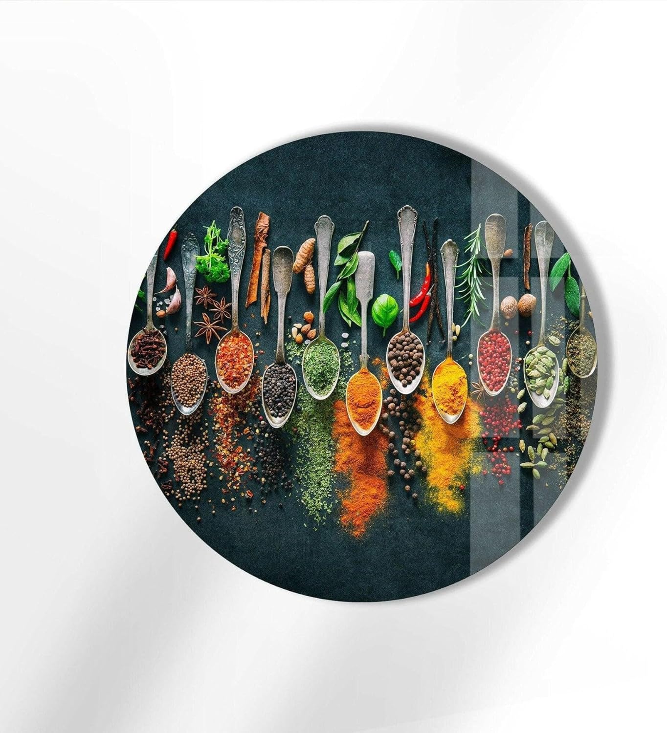 My Photostation.com 39,4''(100cm) Diameter Colorful Herbs Round Glass Wall Art Tempered Glass Printing Wall Decor Large Wall Art Wall Hangings