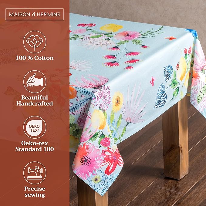 Maison d' Hermine Table Cloth Rectangle Table 100% Cotton 70 x 108 Inches Tablecloth Reusable for Dining Room, Farmhouse, Home, Party, Festive & Wedding Spring Summer - Jardin D'Ete - Mint