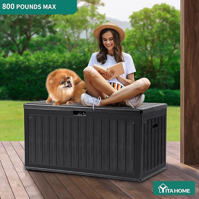 YITAHOME 90 Gallon Double-Wall Deck Box with Side Handles, Outdoor Large Storage for Patio Furniture Cushions, Garden Pool Accessories, Water Resistant & Lockable