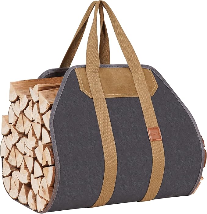 1MORE Firewood Carrier - Wood Carrier for Firewood,Log Carrier for Firewood Tote Bag, 40"X19" Canvas Firewood Carrier, Water Resistant Log Tote Wood Carrying Bag With Handles,Fireplace Tools. Grey