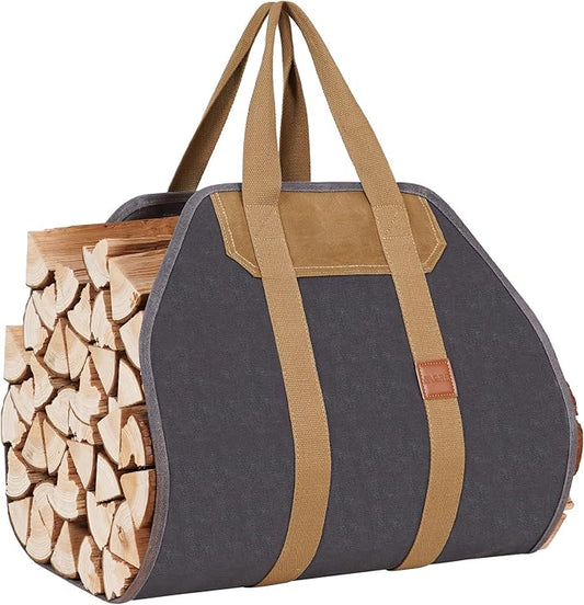 1MORE Firewood Carrier - Wood Carrier for Firewood,Log Carrier for Firewood Tote Bag, 40"X19" Canvas Firewood Carrier, Water Resistant Log Tote Wood Carrying Bag With Handles,Fireplace Tools. Grey