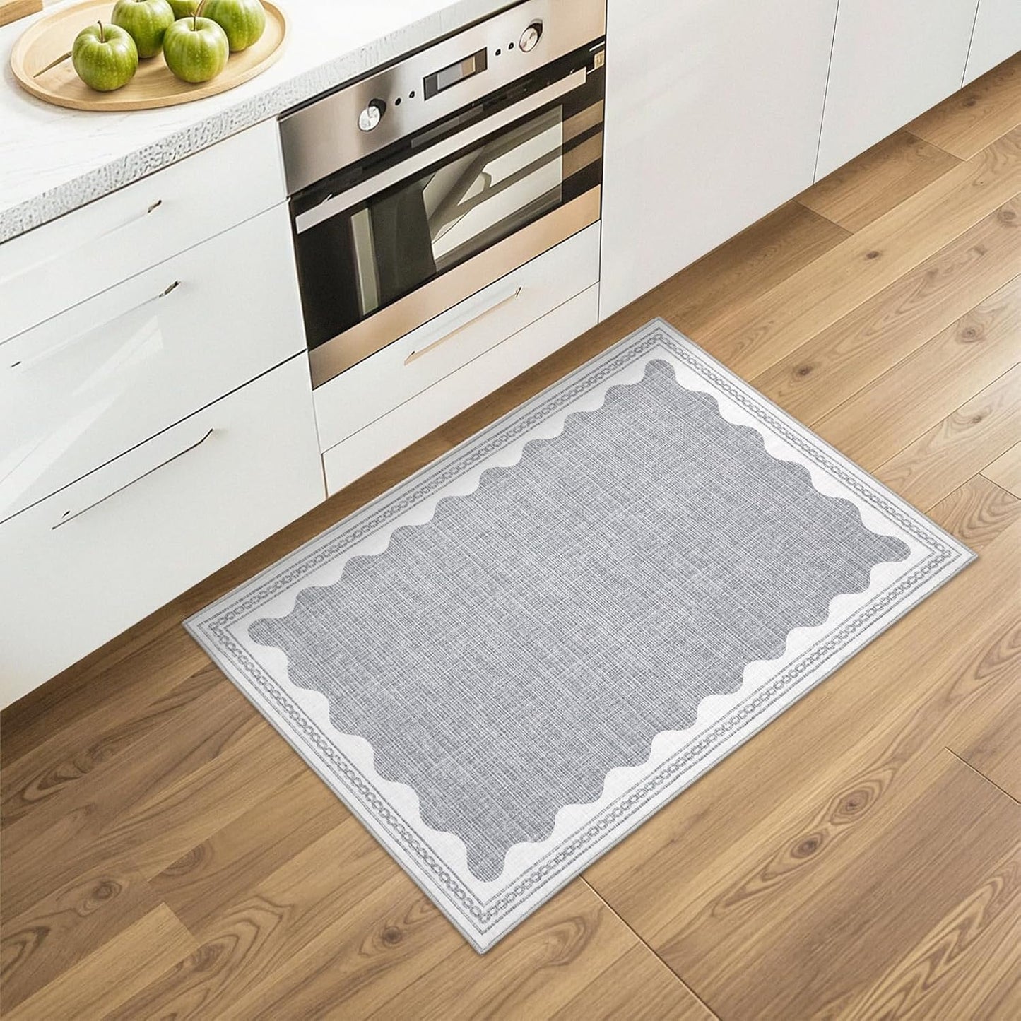 Scalloped Rug 2x3 Rugs for Entryway, Solid Grey Rug Small Area Rugs Non Slip Scalloped Bath Mat, Washable Front Door Mat Indoor Entrance,Soft Girls Nursery Dorm Carpet for Bedroom Kitchen