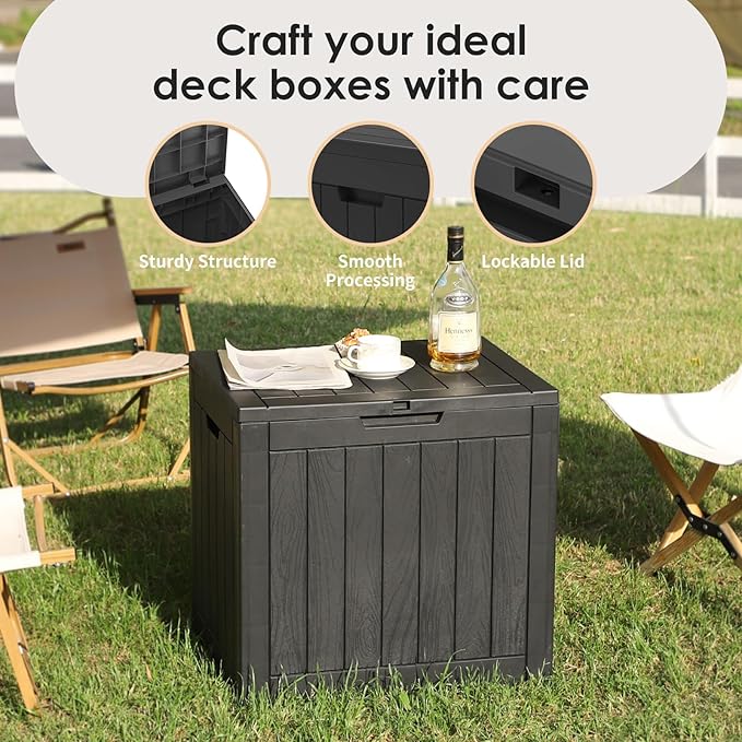 Resin Deck Box - 30 Gallon Lockable Outdoor Storage, Water-Resistant Indoor/Outdoor Bin for Package Delivery, Patio Cushions, Gardening Tools