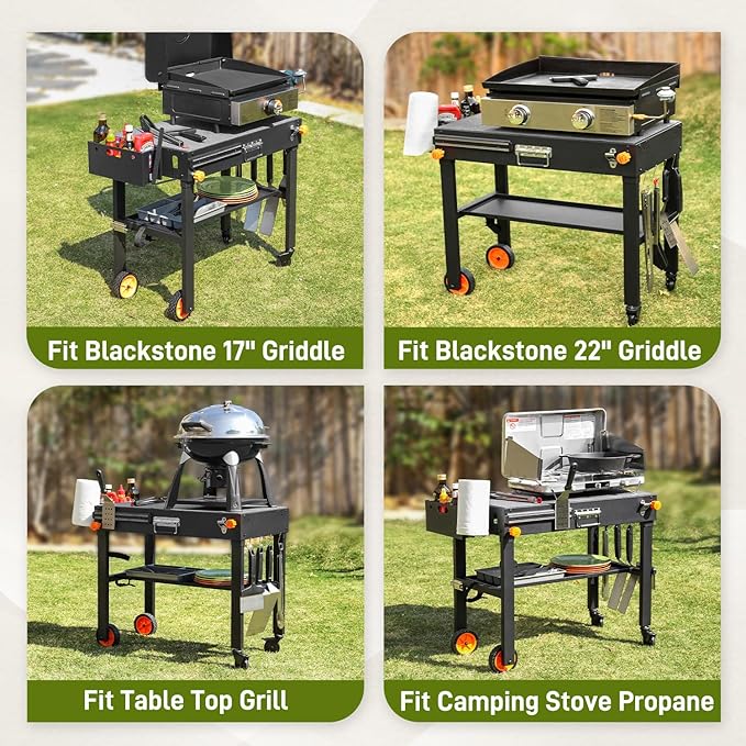 Portable Outdoor Grill Table, Blackstone Grill Stand Solid and Sturdy 31"W x 17"D, Movable Kitchen Cooking Prep BBQ Cart with Wheels, Folding Cart for Ninja, Blackstone Griddle 17"/22" etc