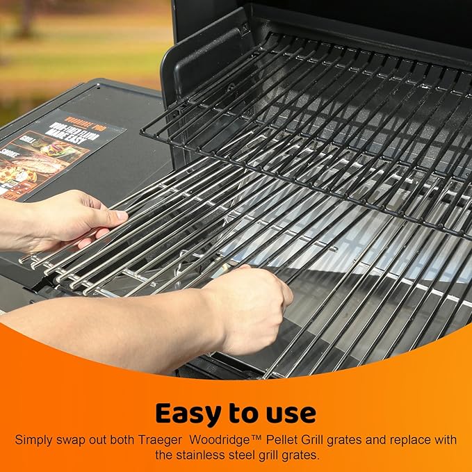 Stainless Steel Cooking Grates for Traeger Woodridge Pro Pellet Grill,Grill Grates for Traeger Woodridge Elite Pellet Grill, Sear Grate Grill Grids Replacement Parts for Traeger Grills Accessories
