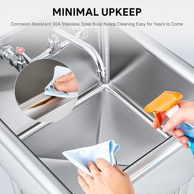WILPREP 1-Compartment Sink, 18x18x12 in. Kitchen Sink with Strainer X-Shaped Guides Backsplash, Freestanding Single Bowl Utility Sink, Work Station Sink for Garage Kitchen Laundry Room Pet Salon