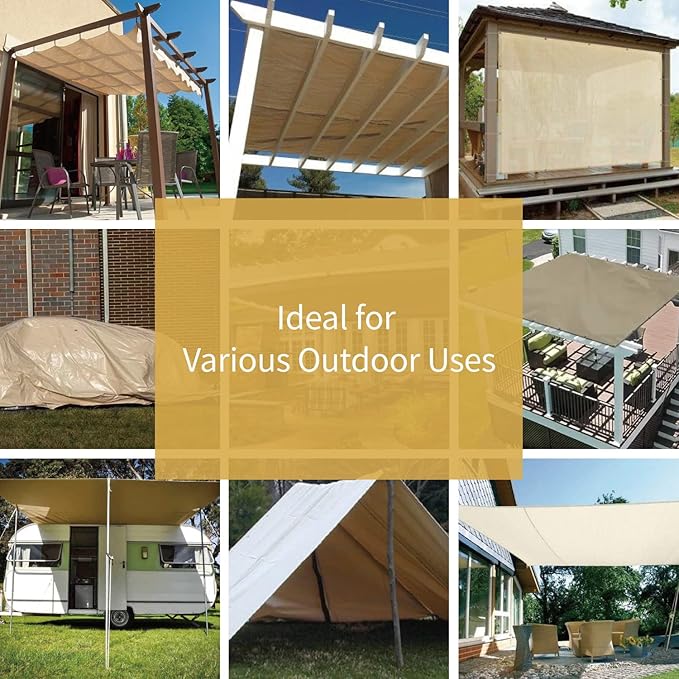 GUARD SHIELD Beige Tarp Heavy Duty Waterproof 8x10 Feet Outdoor Poly Tarps Cover Thick UV Resistant Canopy Tarpaulin with Grommets 10mil