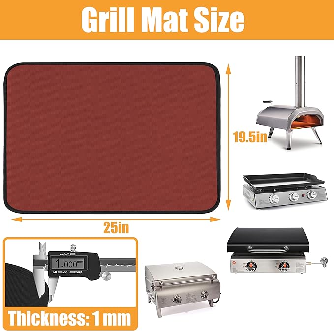 Red 25x19.5 Inchs Heat Resistant Mat for Outdoor Grill Table,Fireproof Under Blackstone Griddle BBQ Mat,Air Fryer Mat,Indoor Fireplace Mat, Protect Your Table and Outdoor Grill Table（0.04in Thickness）