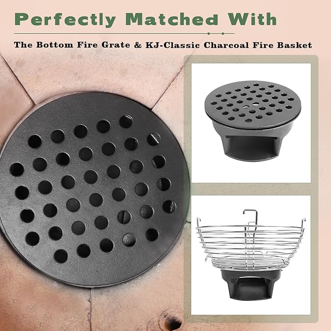 KAMaster Cast Iron Ash Can Fit Kamado Grill Classic Joe,Can Used With Original Slid Out Ash Drawer,Increases Airflow,Ash Can With Foldable Handle Can Use With Fire Grate Or Charcoal Fire Basket