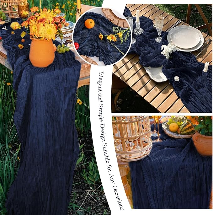 8 Packs Navy Blue Cheesecloth Table Runner 10FT Long Boho Gauze Fabric Table Runner Vintage Rustic Sheer Runners for Wedding Party Bridal Baby Shower Table Decorations