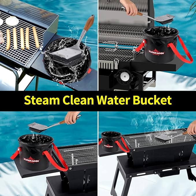 Upgraded Grill Brush Bristle Free,Water-Activated steam Effectively Cleans The Grill.Unique Wave pad for Cast Iron/ (Black-Water Bucket)