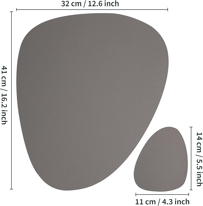 Myir JUN Placemats, Dual-Sided Placemats Waterproof Faux Leather Placemats Set of 4 Place Mats and Coasters Non-Slip Washable Table Mats for Dining Table (Gray Beige, Set of 4)