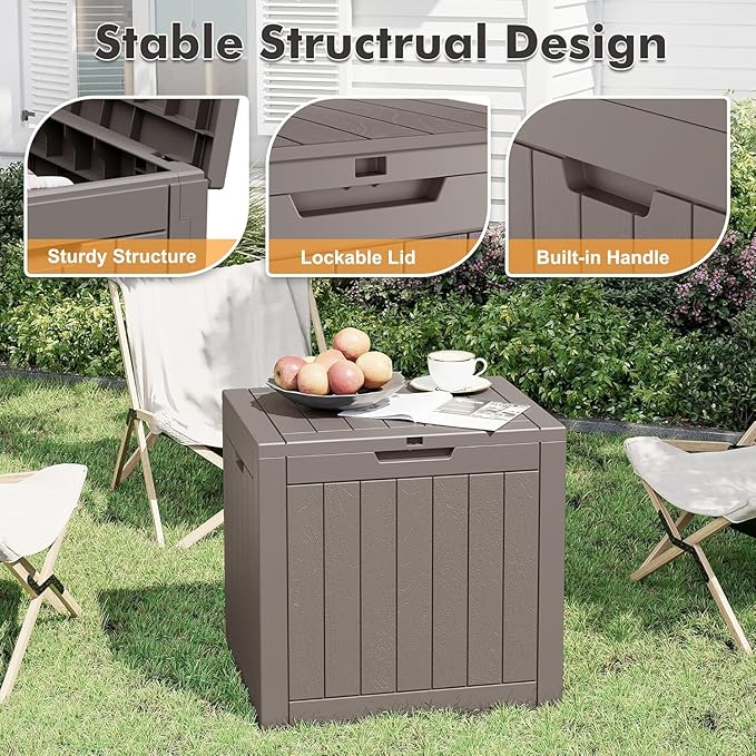 32 * 2 Gallon Outdoor storage deck Box Waterproof ，garden tool,backyard cushion,poolside toy storage,Smalldelivery boxes for outside,Two Boxes/set (Wood-like Striped Gray