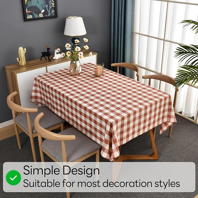 Gingham Table Cloth for Rectangle Tables Orange Checkered Plaid Tablecloth Heavy Duty Cotton Blend Washable & Wrinkle Table Cover for Outdoor Kitchen Dining Picnic Camping (52x70 Inch)