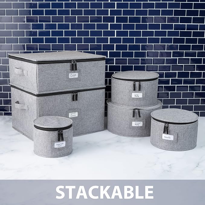 6pcs Hard Shell China Storage Containers for Cups and Mugs, Wine Glasses and Plates - Heavy Duty Dinnerware Storage