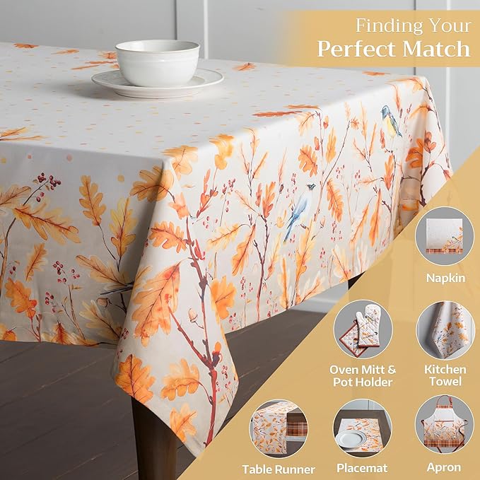 Maison d' Hermine Table Cloth Rectangle Table 100% Cotton 54 x 72 Inches Fall Tablecloth Reusable Everyday Use for Thanksgiving Christmas Decorations Dining Farmhouse Party (Oak Leaves)