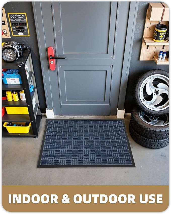 Color&Geometry Front Door Mat Outside Entrance, Heavy Duty Non Slip Low Profile Doormat for Entryway, Trap Dirt and Moisture Welcome Mats All-Weather, Easy Clean, Patio, Garage, 17"x30" Blue