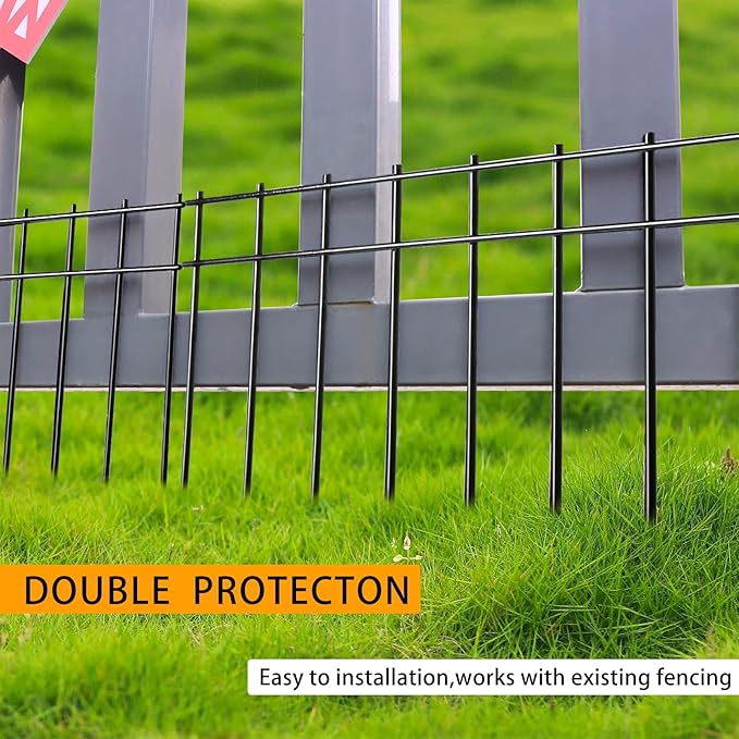 Adavin Animal Barrier Fence, 45 Pack 20 in(L) X10 in(H) No Dig Fencing for Dog Rabbits, Rustproof Metal Garden Border Fence, Ground Stakes Fences for Outdoor, Yard, Patio. Total 75 Ft, Black