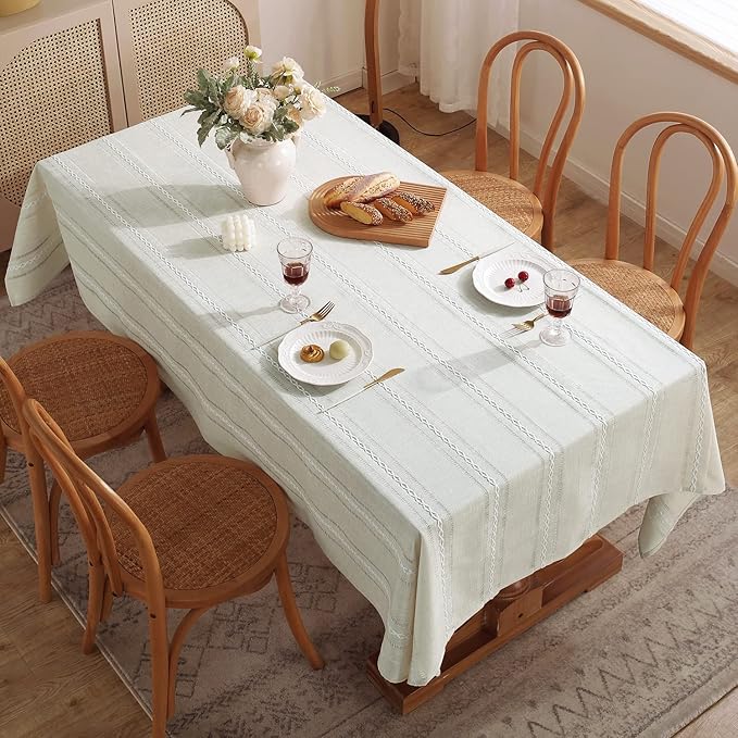 Chassic 60 x 120 inches Farmhouse Style Linen tablecloths, Wrinkle Resistant Washable Dining Room Table Cloths for 8 Foot Rectangle Tables - Hemstitch Beige