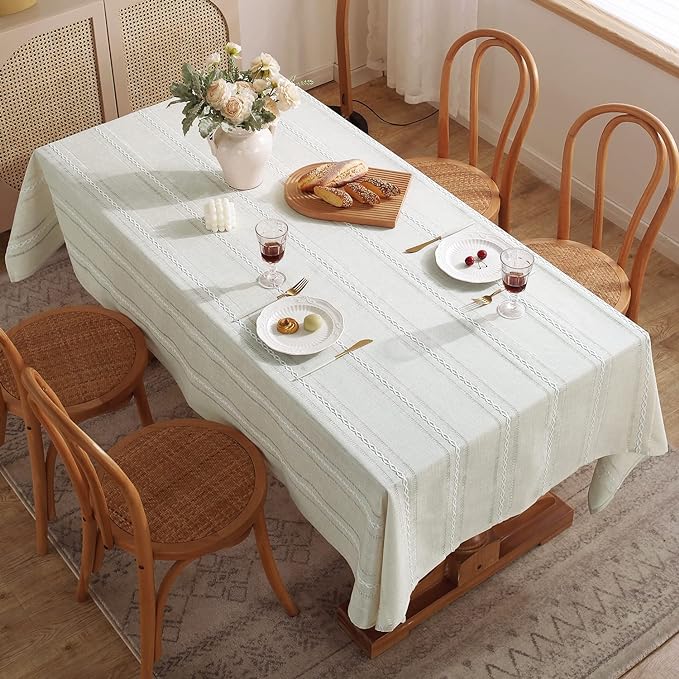 Chassic 60 x 84 inches Farmhouse Style Linen tablecloths, Wrinkle Resistant Washable Dining Room Table Cloths for Rectangle Tables - Hemstitch Beige