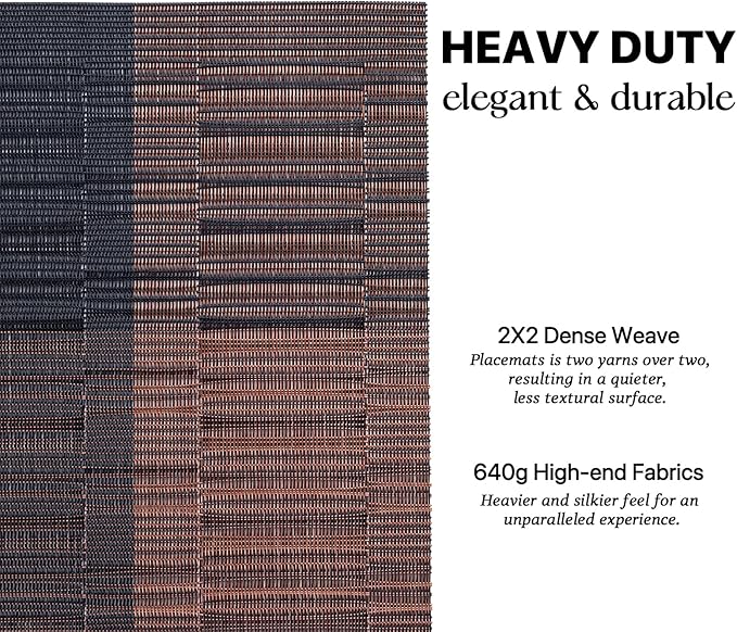LEXMORE Placemats Set of 8 Vinyl/Plastic Woven Place Mats for Kitchen Table Indoor/Outdoor Washable Placemat Wipeable Dining Table Mats(Ombre Brown Black)