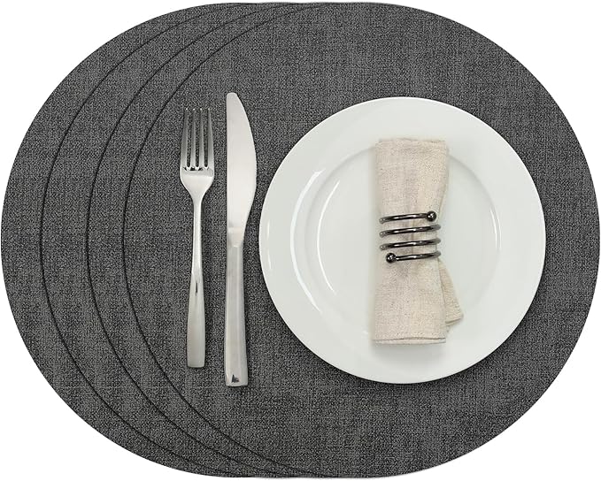 Myir JUN Round Placemats, Dual Sided Faux Leather Place Mats Set of 4 Indoor/Outdoor Non-Slip Washable Table Mats (Gray, Set of 4)