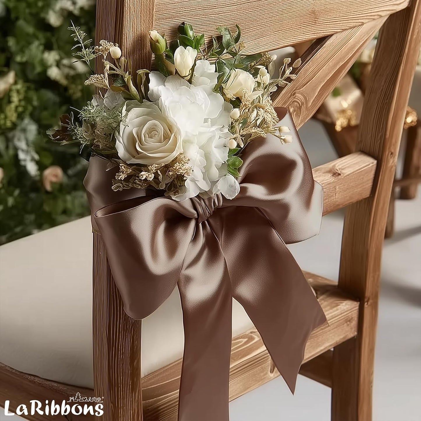 LaRibbons Brown Satin Ribbon 4 Inch 10 Yards Double Faced Luxury Mocha Silk Ribbon for Gift Wrapping Flower Bouquets Bow Christmas Wedding Party Decoration