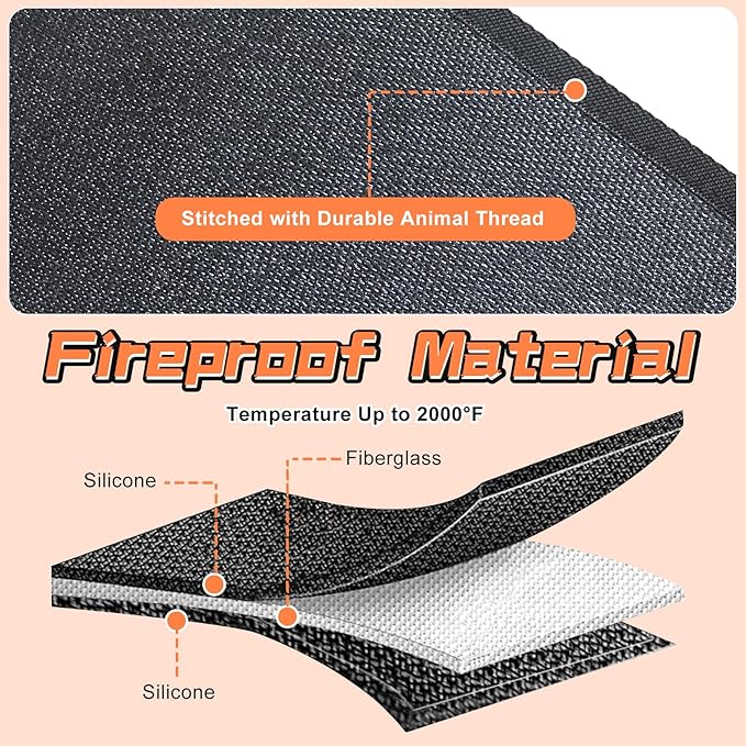 Fireproof Hearth Rugs, Fireplace Mat, Fire Resistant Rugs Put in Front of Wood Stoves, 60" x32”, Heated Floor Mat for Outdoor Grills, Fire Pits, Smokers, Woodstoves