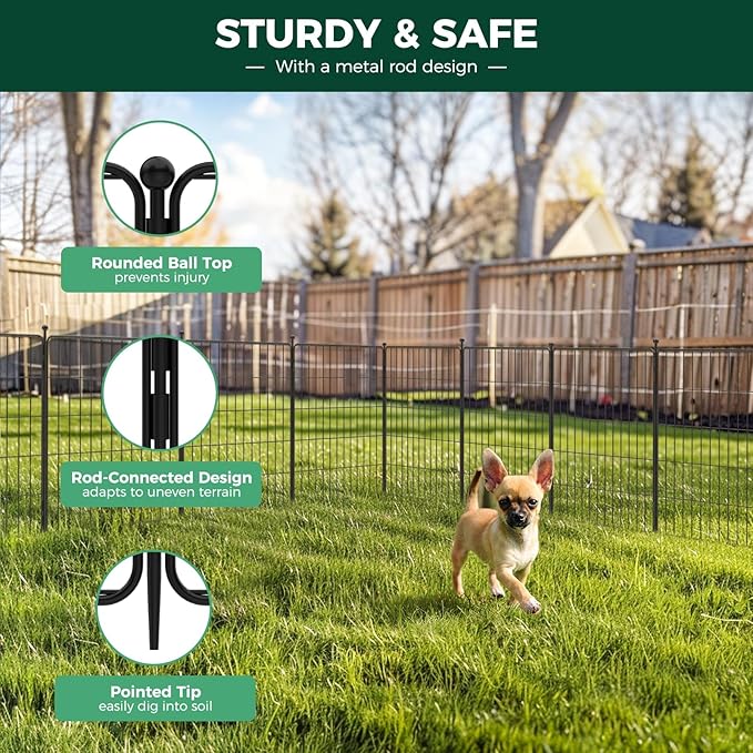 FXW Decorative Garden Fence for Yard - 32in(H) x 31.5ft(L) 16 Panels - Metal Fencing Panels - Animal Barrier Border for Dogs & Rabbits, Flower & Plant Edging