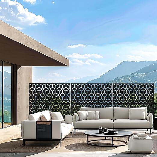 Casaphoria 72" H x 47" W Metal Outdoor Privacy Screen, Freestanding Decorative Divider for Patio, Deck, Balcony, and Garden with Stable Base, Black Bob