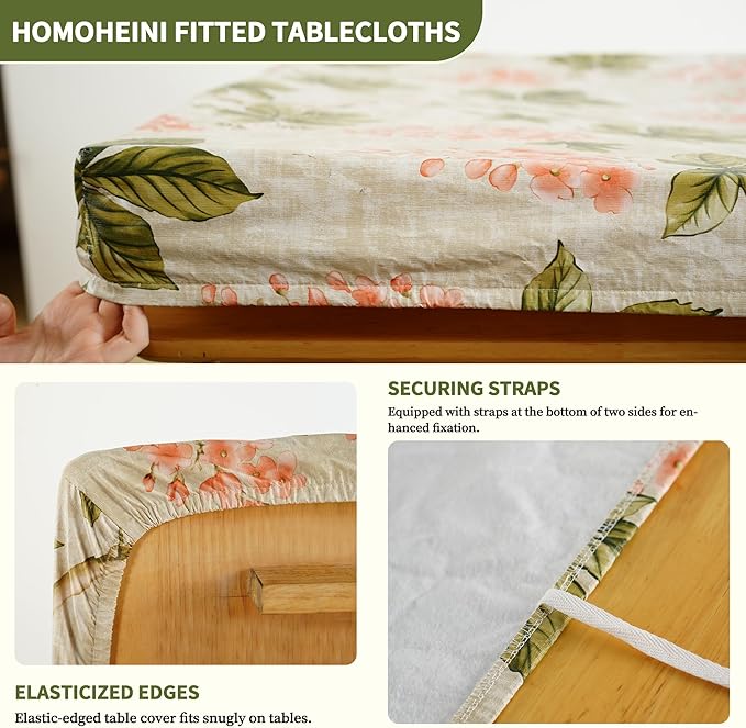 Rectangle Picnic Table Cloth, Elastic Waterproof Fitted Vinyl Tablecloths for 8 Foot Tables, Wipeable Flannel Backed Table Covers for Dining, Camping, Outdoor(Flower,30"x96")