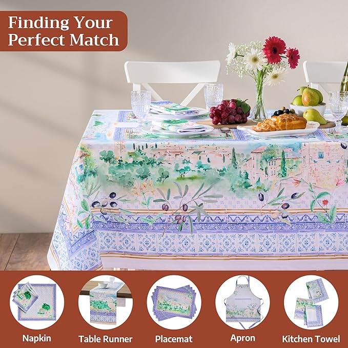 Maison d' Hermine Premium Table Cloth Rectangle Table 100% Combed Cotton 90 x 70 Inches Tablecloth Reusable Decorative for Dining Room, Farmhouse, Home, Party, Festive & Wedding - Luberon